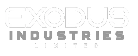 Exodus Industries Limited Logo - A modern and professional company logo featuring bold, uppercase typography in white and grey.